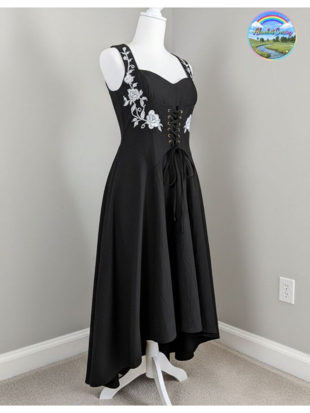 Renaisance Hooded Corset Dress Lace-Up Embroidered Renaissance Costume